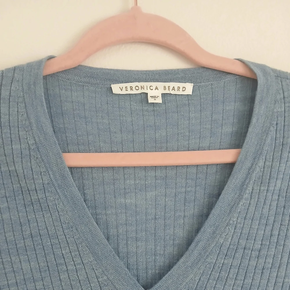 Veronica Beard Blue and White Layered V-Neck Blouse - Picture 3 of 4